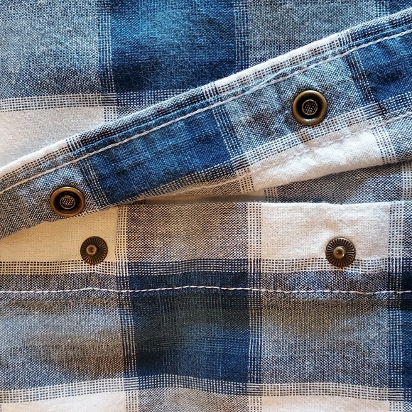 Wrangler Casual Blue & White Plaid Snap Down Front Short Sleeve Shirt M - Picture 6 of 10